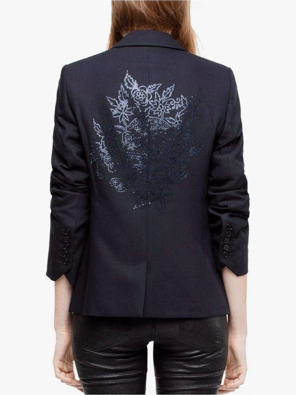 Zadig & Voltaire Victor Bis Skull Blazer US 10 Black Rhinestone Rock Jacket H71